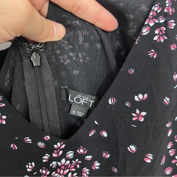 Loft Black Micro Ditsy Floral Wide Leg Sleeveless Tank Jumpsuit - Picture 4 of 6